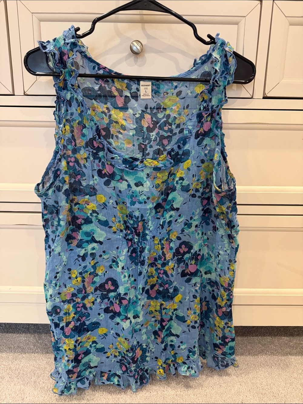 Old Navy Blue Floral Ruffle Tank Top